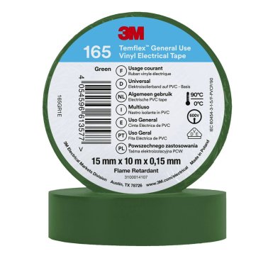 3M Temflex 165 Green Electrical Tape 15mmx10m
