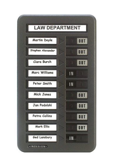 Indesign Presence Board In/Out Sliding System Mechanism Colour Grey- 10 Names 360x207mm