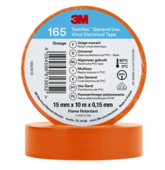 3M Temflex 165 Orange Electrical Tape 15mmx10m