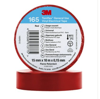 3M Temflex 165 Red Electrical Tape 15mmx10m