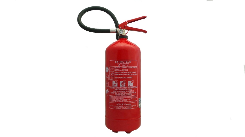 Fire Extinguisher Powder 6kg with Gauge, Hose and Wall Mount